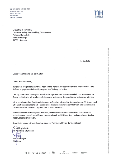 Referenzschreiben von nH Hotels